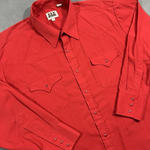 Ely Cattleman Other - Ely Cattleman Pearl Snap Shirt Mens 17.5/34 Red Cowboy Western Rodeo Rancher